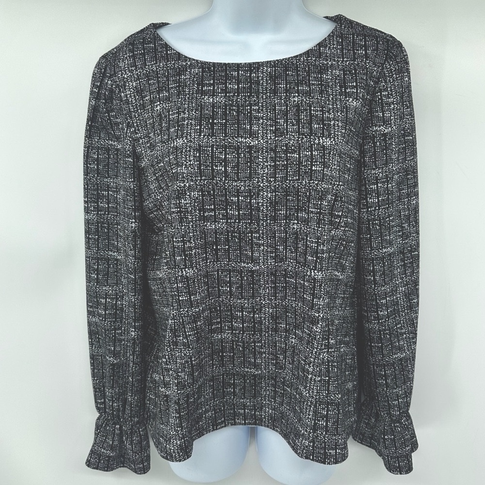 Kasper Black and White Long Sleeve Top Size Medium